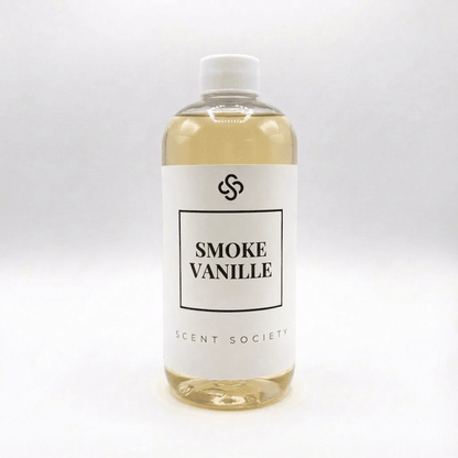 Bottle of 'Smoke Vanille' diffuser oil by Scent Society on a white background
