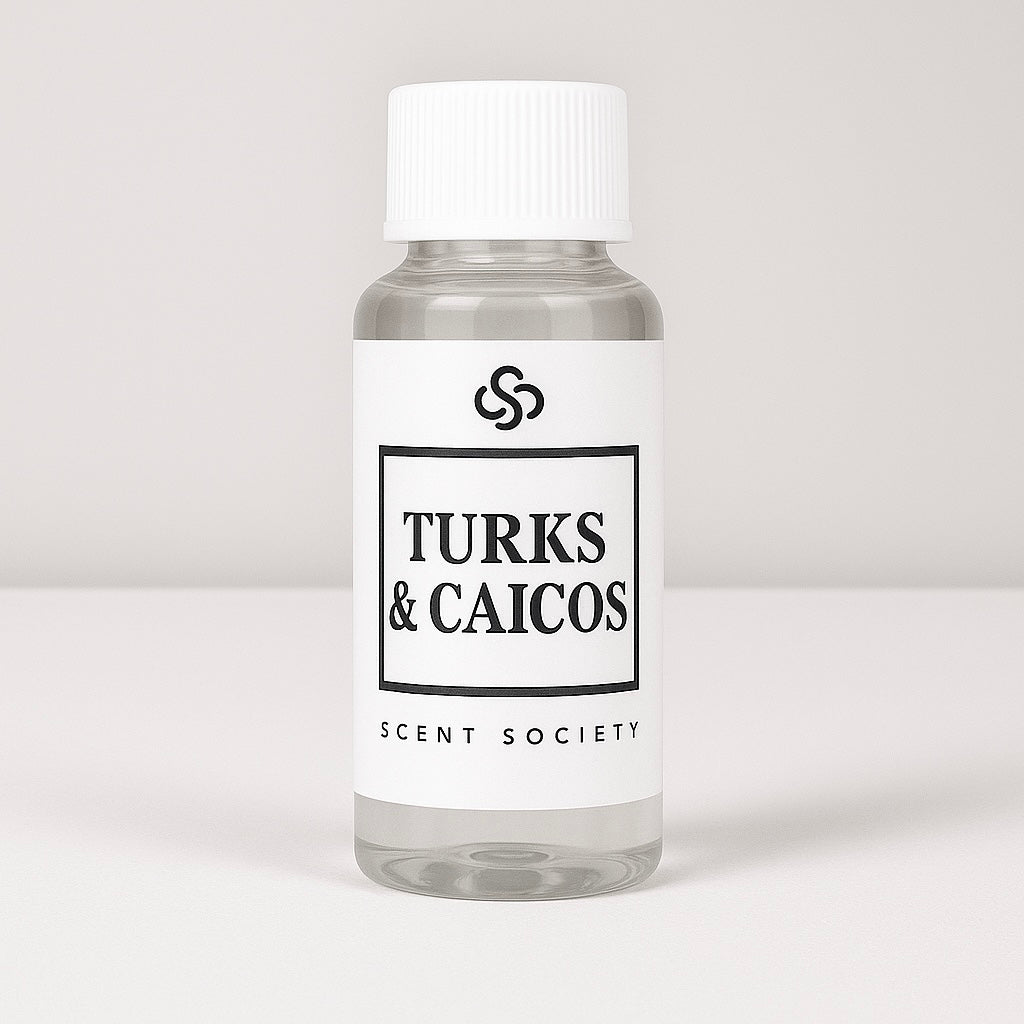 Bottle of 'Turks & Caicos' by Scent Society on a white background