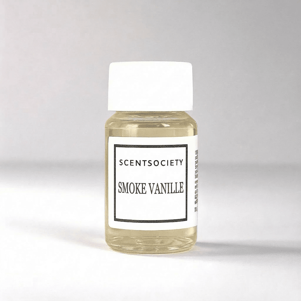 Bottle of Scentsociety Smoke Vanille fragrance oil on a white background